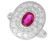 Oval Cut Ruby Ring with Double Diamond Halo