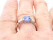 vintage Blue Ceylon sapphire and platinum Engagement Ring on finger
