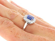 Octagonal Sapphire Ring with Diamonds on hand