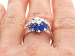 Floral Sapphire and Diamond Ring in White Gold on finger