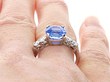 Vintage Round Sapphire Ring with Diamonds being worn