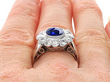 Bezel Set Sapphire Cluster Ring in White Gold on hand