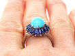 Vintage Turquoise and Sapphire Cluster Ring on finger