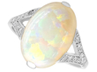 1920s White Opal Ring with Diamonds in Platinum