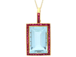 Large Emerald Cut Aquamarine and Ruby Pendant