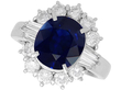 Blue Sapphire and Diamond Platinum Cluster Ring