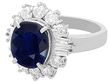 contemporary Blue Sapphire and Diamond Platinum Cluster Ring