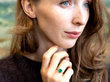 Emerald Ring with Baguette Diamonds in Platinum wearing
