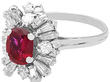 Ruby Cluster Ring with Baguette Diamonds in white gold