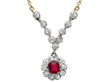 Victorian Ruby Cluster Pendant Necklace with Diamonds