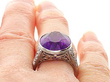 Antique 1920s Oval Amethyst Ring in Platinum on finger