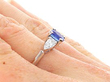 Vintage Sapphire Ring with Pear Cut Diamonds on hand