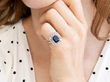 Octagon Blue Sapphire Ring with Diamonds wearing