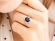 Oval Sapphire Engagement Ring in Platinum wearing
