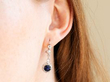 wearing Blue Sapphire and Diamond Drop Earring in Platinum