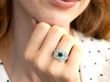 Square Emerald Cluster Ring in Platinum wearing