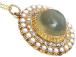 Yellow Gold Cat's Eye Chrysoberyl Pendant with pearls and diamonds
