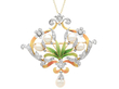 Art Nouveau Pearl Diamond and Enamel Brooch Pendant