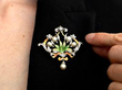 Art Nouveau Pearl Diamond and Enamel Brooch wearing