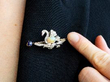 wearing Victorian Gemstone Swan Brooch in Gold