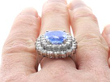 6 Carat Sapphire Ring with Diamonds on Finger