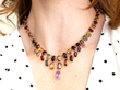 wearing Multi Gemstone Fringe Necklace