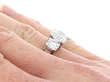Vintage 3 Stone Diamond Ring in Platinum on hand
