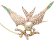 Victorian Gemstone Bird Brooch in Gold