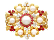 Vintage Gold Pearl and Ruby Brooch for Sale