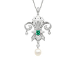 Pearl Diamond and Emerald Pendant Necklace