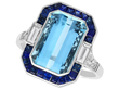 Art Deco Style Aquamarine, Sapphire and Diamond Ring