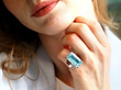Vintage Aquamarine and Ruby Ring in Rose Gold wearing