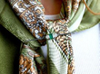 18ct White Gold Emerald Bar Brooch wearing