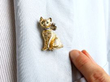 Vintage Gold Cat Brooch with Diamond Bow wearing