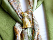 Vintage Gold Cat Brooch with Diamond Bow wearing on a scarf
