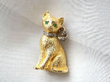 Vintage yellow Gold Cat Brooch with Diamond Bow