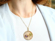 Edwardian Amethyst Peridot and Pearl Pendant wearing