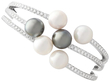 Large Pearl and Diamond Bangle in White Gold