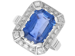 Step Cut Ceylon Sapphire and Diamond Ring