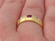Gold Antique Ruby and Diamond Band on finger