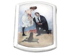 German Silver and Erotica Enamel Cigarette Case