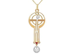 Gold Art Nouveau Pendant with Diamonds
