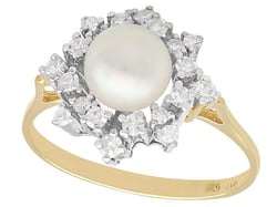 1970s pearl and diamond ring