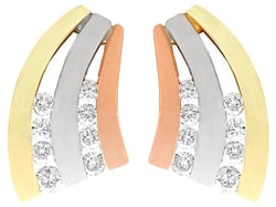 Vintage Tri Gold and Diamond Earrings