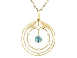 Antique Gold Aquamarine and Pearl Pendant