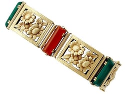Yellow Gold Agate and Malachite Bracelet