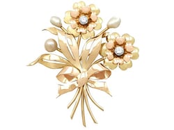 pearl and diamond flower brooch