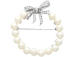 Natural Pearl and Diamond Brooch