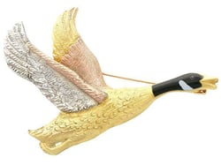 Vintage Gold Bird Brooch with Enamel