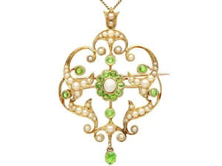 Demantoid Garnet and Pearl Pendant Brooch